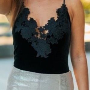 Velvet crochet/lace detail bodysuit
